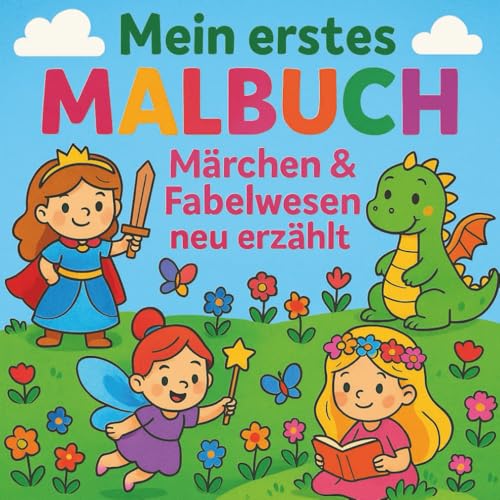Mein erstes Malbuch - Maerchen & Fabelwesen neu erzaehlt: einfaches Maerchenhaftes Ausmalbuch fuer Kinder ab 3 Jahren, ueber 35 