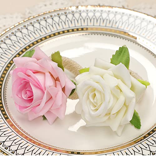 6 stuks rozenservetringen, kunstbloem, servetringen, set simulatieroos, artistieke servetring, tafeldecoratie, servethouder voor bruiloftsfeest, diner, jubileum - Image 4