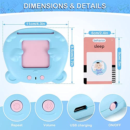 Image of VGRASSP Flash Card Game for Kids Talking English Words Card Toy Preschool Learning Reading Interactive Toy for Kids, Sky Blue