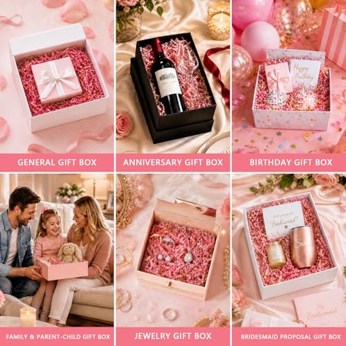 VAKAFFIA 10oz Crinkle Cut Paper Filler Shreds for Gift Baskets, Confetti Shredded Paper Stuffing Grass Basket Stuffers for Bag, Bridesmaid Proposal Box, Packing, Party Favors Craft Decor Pink — view 4