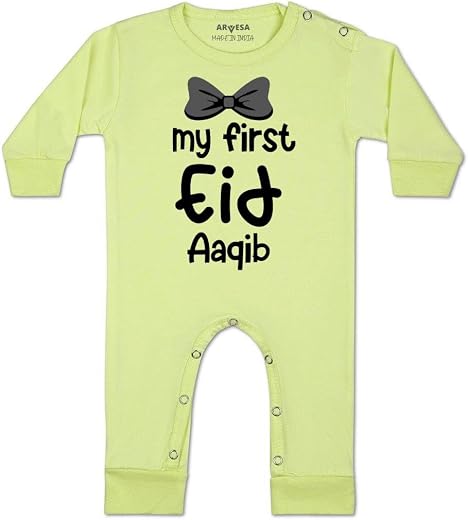 ARVESA My First Eid Customised Unisex Jumpsuit Bodysuit Name Customized JS-1584 Adorable present for My First Eid Dress Fo...