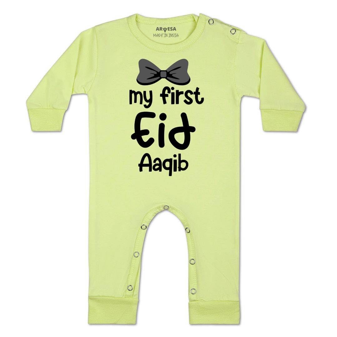 ARVESA My First Eid Customised Unisex Jumpsuit Bodysuit Name Customized JS-1584 Adorable present for My First Eid Dress Fo...