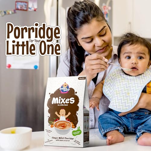 Image of BE'BE' BURP - Cereals | Mix Porridge Finger Millet Porridge with Apple & Carrot | No Sugar No Salt | No Artificial Preservatives & Flavours | Real Fruits & Vegetables | 200gm