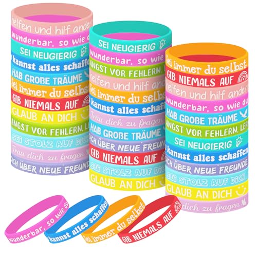 LCXCXY 36 Stück Motivationsarmbänder, Motivierendes Silikonarmband, Inspirierenden Sprüchen Silikon Armbänder, Motivationsarmbänder Kinder Party Mitgebsel für Teenager Kinder Schüler Studenten