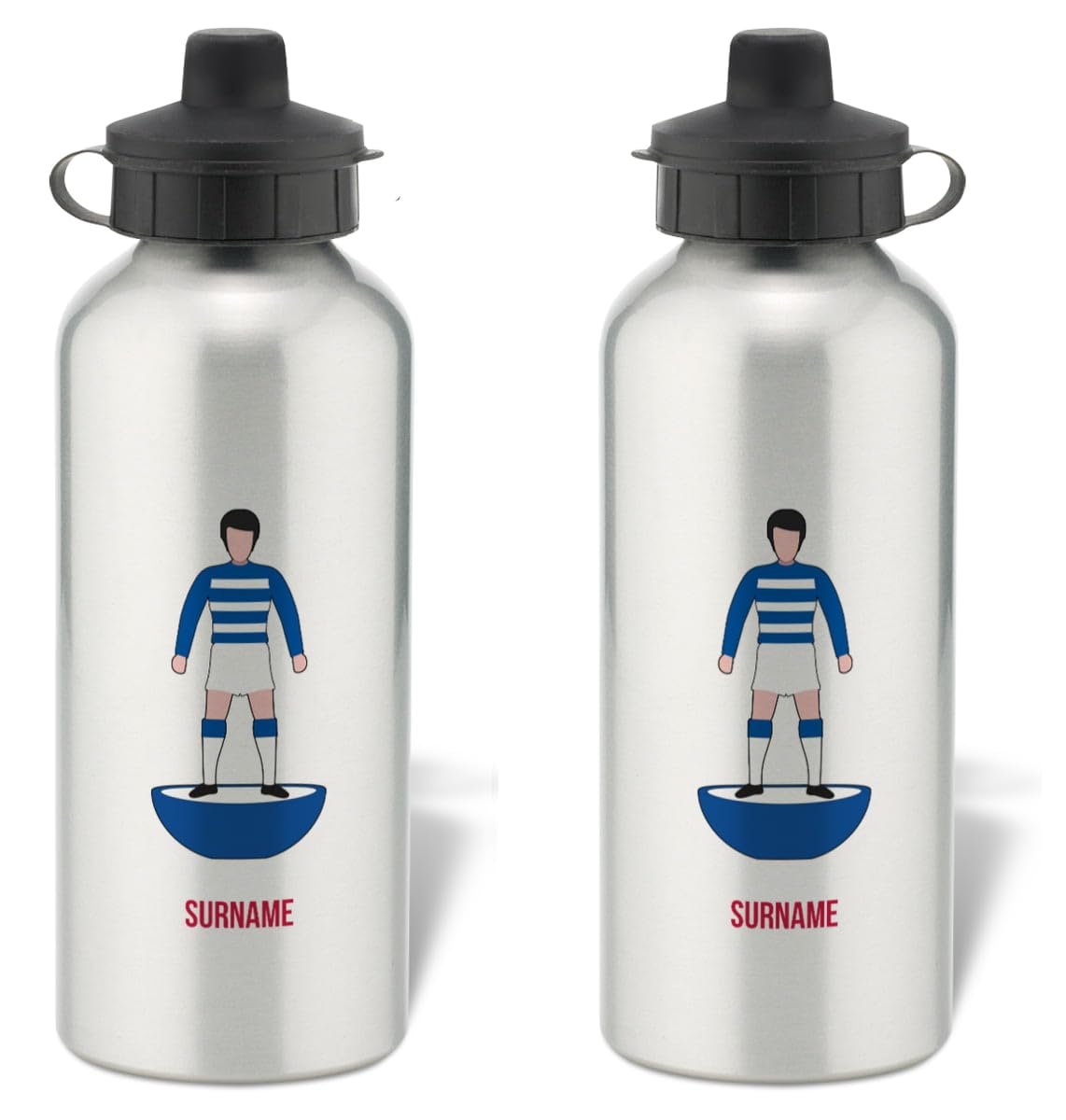 Personalised Football Player Figure Aluminium Water Bottle for Queens Park Rangers fans - 600ml - Silver Bottle