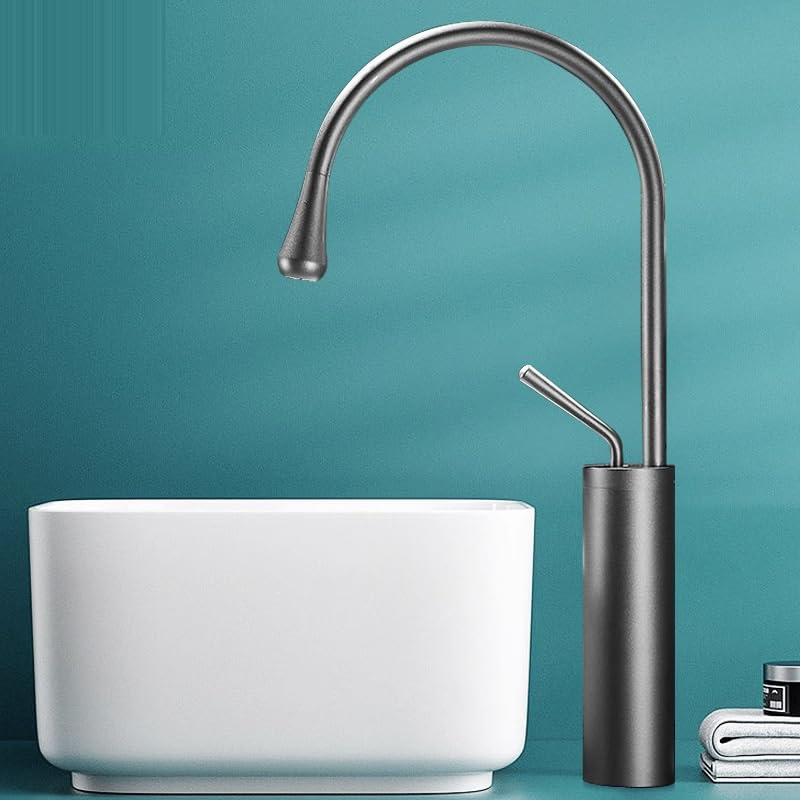 Robinet de lavabo or brossé et blanc haut mitigeur de luxe pour vasque sur table