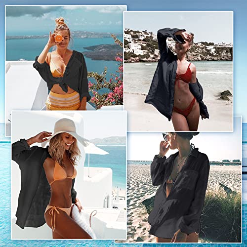Image of CoCozy Bathing Suit Cover Ups for Women, Long Sleeve Swimwear Button Down Shirt Dress Swimsuit Bikini Beach Cover Up 2026