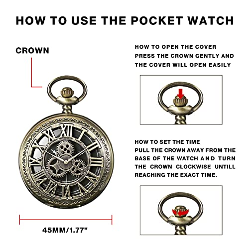 Image of MORFONG Hollow Gear Design Pocket Watch Quartz Pocket Watches for Men Women Birthday Christmas Gifts with Box & Chain
