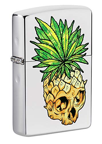 Encendedor Zippo diseño calavera hoja cromo pulido miniatura 1