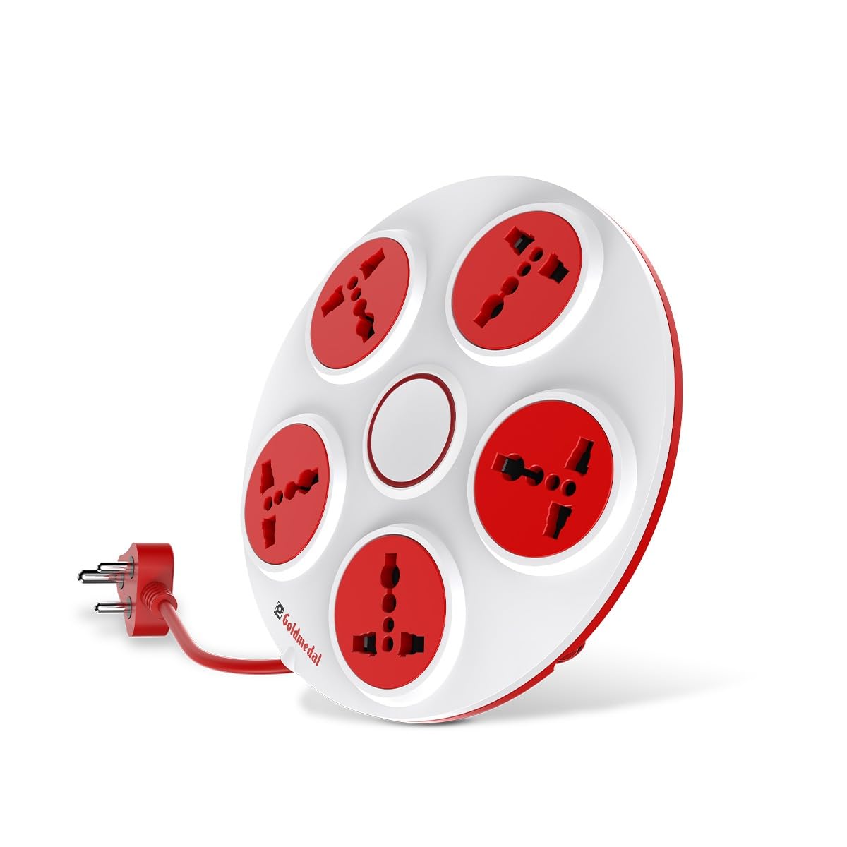 Goldmedal 360 Degree Spike Guard | 5 Universal Sockets | 2-Meter Cable Extension Cord | Master Switch with Indicator | Surge Protector | Extension Board for Home & Office | (White)