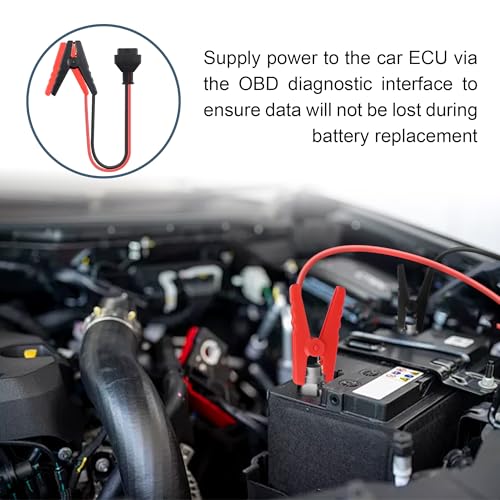 Image of OBD2 Emergency Power Supply Cable,16-Pin OBD II Connector for Car ECU Memory Saver During Battery Change,Memory Protector Cable with Battery Clamp Prevent Data Loss 18AWG (20 Inch)