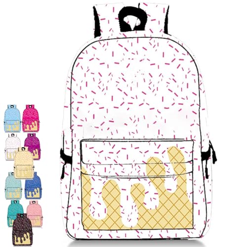 Ice Cream Backpack Kawaii Shoulder Backpacks, Ice Cream Drip Backpack, with Side Pockets, for Daily Use Travel Hiking Camping (E-PCS)