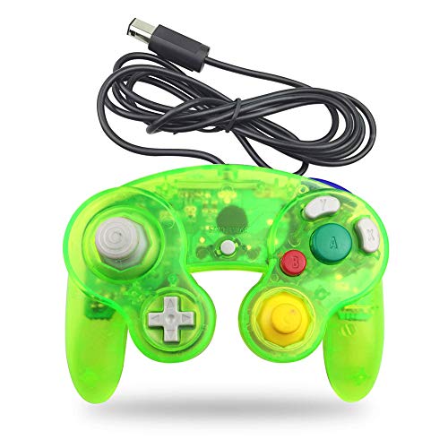 LLQ Manette Gamecube Transparente avec Fil de Cube en Vibration Filaire Compatible avec Nintendo Gamecube (Vert)