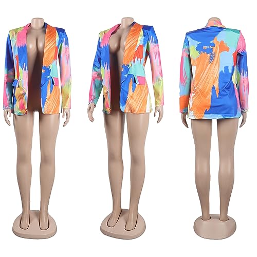 Women's Casual Blazers Jacket Colorful Tie Dye Lapel Open Front Blazer Jacket for Work Office4
