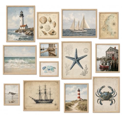 Coastal Gallery Wall Art, Vintage Beach Decor, Nautical Posters Kit