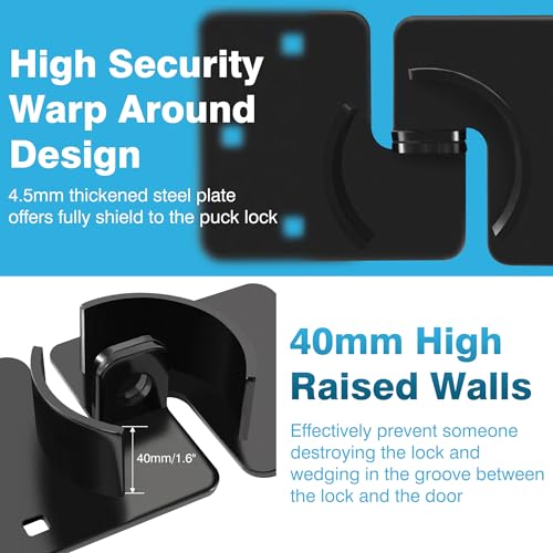 Image of IRONWALLS Puck Lock Hasp Black 2 Packs, Heavy Duty Lock Hasp for Hidden Shackle Padlock Diameter Within 2-7 /8 inch /73mm, Steel Puck Lock Holders Brackets for Shipping Container, Trailers Doors