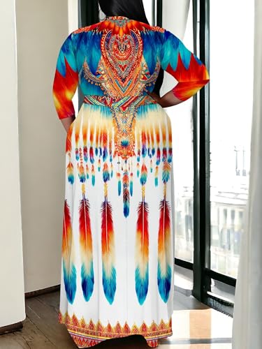 Image of SUZONANA Plus Size Maxi Dresses for Curcy Women Casual Loose 3 /4 Sleeve Long Dress with Belt