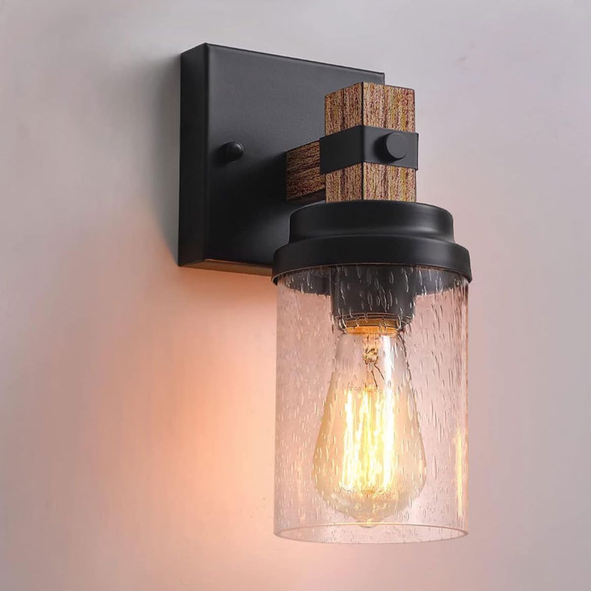 Cmjiefaf Black/Light/Grain Wall Sconces Retro Wall Sconce Matte Wall Bathroom Wood Wall Mounted E26 Edison Indoor Ing Fixtures For Living Room Restaurant Loft Kitchen