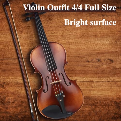 Image of AKLOT Violin Outfit 4 /4 Full Size, Spruce Violin and Ebony Fittings for Professional, Handmade Fiddle with Bow, Rosin, Backpack Strap, Carrying Case