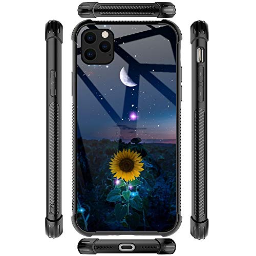 Iphone 11 Pro Max Case,Sunflower Moon Starry Sky Iphone 11 Pro Max Cases For Girls,Tempered Glass Back Cover Anti Scratch Reinforced Corners Soft Tpu Bumper Shockproof Case For Iphone 11 Pro Max Night #TOP6