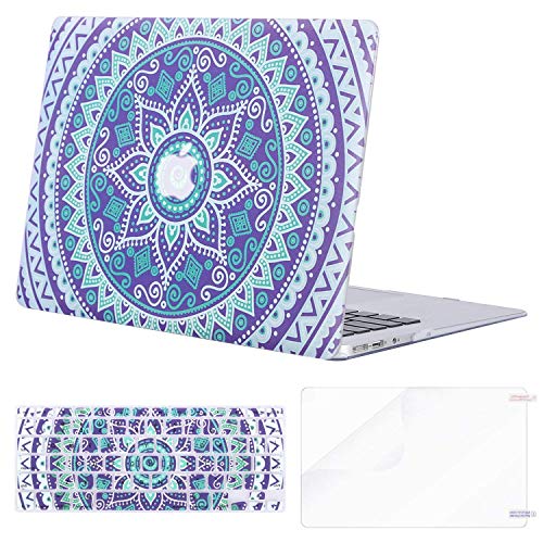 MOSISO Compatible with MacBook Air 13 inch Case (Models: A1369 & A1466, Older Version 2010-2017 Release), Plastic Pattern Hard Shell Case & Keyboard Cover & Screen Protector, Purple Mandala