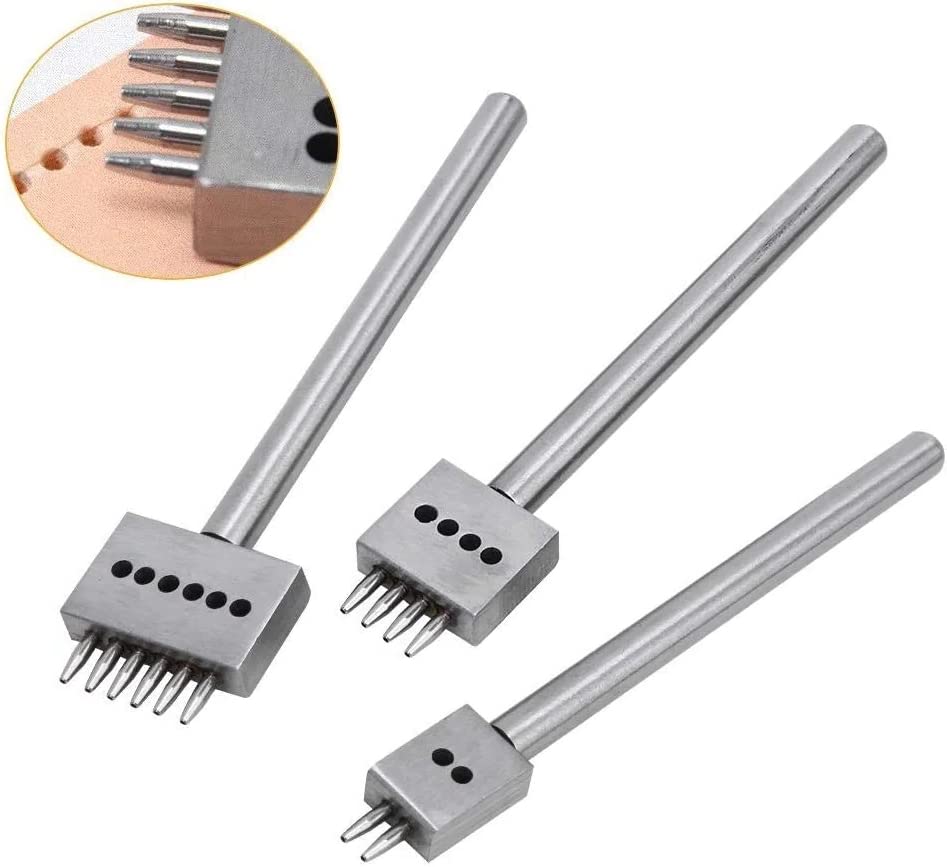 Miniatura 5 de Juego de 3 piezas de perforaciones de cuero de acero blanco con agujero redondo de 0.197 in 246 puntas, juego de cinceles de costura de cuero para
