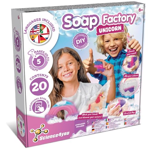 Science4you Unicornio Lab Kit De Fabricación De Jabón Para Niño - Haga Sus Propios Jabones, Juguete De Unicornio En El Interior Que Brillan En La Oscuridad, Regalo De Belleza Para Niñas Y Niños 6 7 8