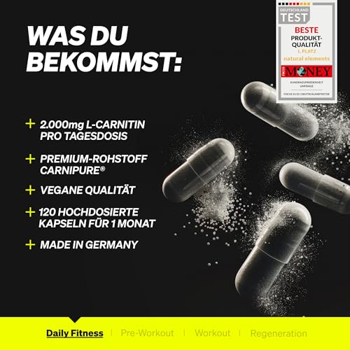 natural elements L-Carnitin 2000 - Premium: Carnipure® von Lonza - 120 Kapseln - Laborgeprüft, hochdosiert, vegan 4