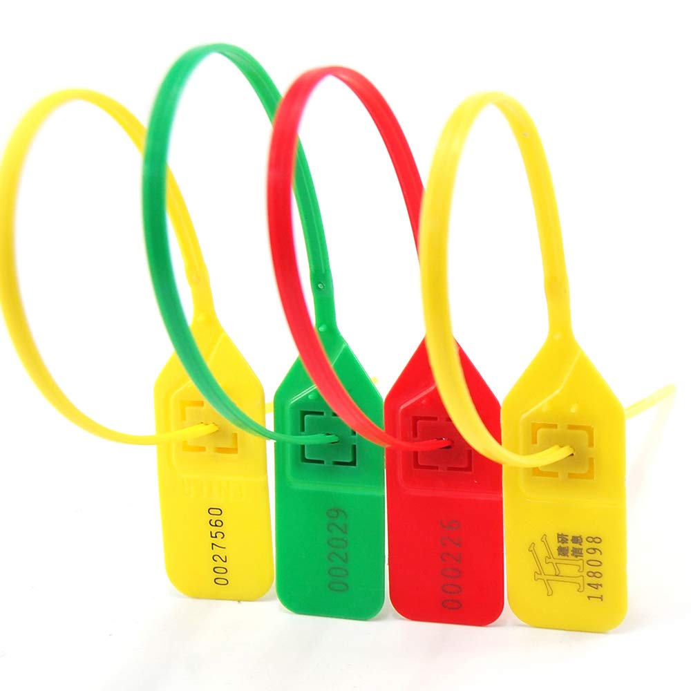 (R) 500 bridas de seguridad verdes con etiquetas numeradas de seguridad para cables de seguridad con sello antimanipulación, longitud ajustable, etiqueta de plástico