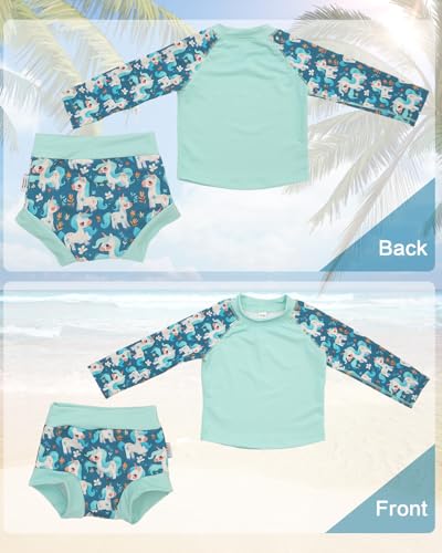 Image of ALVA 2 Pcs Long Sleeve Rash Guard Swim Diaper Sets, Baby Toddler Swimsuit UPF 50+ Sun Protection for Boy and Girl