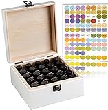 Beautiful White Finish Essential Oil Storage Box, Holds 25 Bottles (Sizes 5-15ml) & 10ml Roller Bottles - Free 192 Colorful Essential Oil Labels