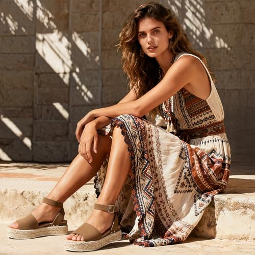 Image of Athlefit Women's Espadrille Platform Wedge Sandals | Adjustable Ankle Strap Buckle,Comfortable Open Toe Flatform,Summer Casual Daily Wear for All-Day