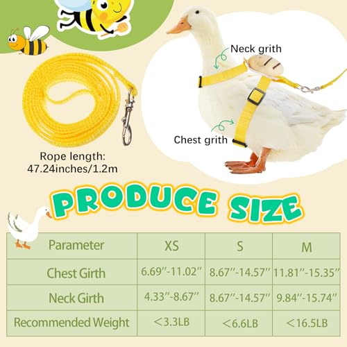Image of Duck Harness Leash Set Duck Harness and Leash for Real Ducks Adjustable Walking Rope Pet Cute Pattern Outdoor Traction Rope for Chicken Rabbit Small Animals(Xs,Bee)