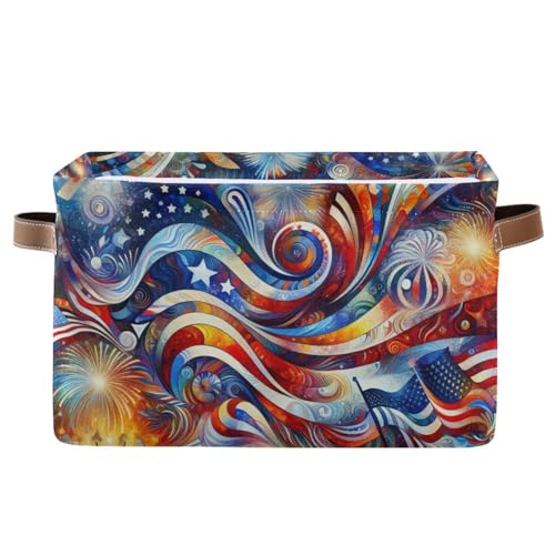 PaChyLuu Independence Storage Basket Bin Canvas Fabric Organizer Toys Basket with Handles for Home Office Nursery, Clothes, Gifts, 1 Pcs