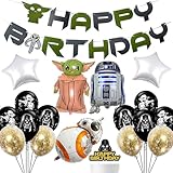 Star War Birthday Decorations, Star Birthday Wars Party Supplies Decor for Boys Includes Banner/Baby Yoda Balloons/Outer Space Latex Balloons/Cake Topper