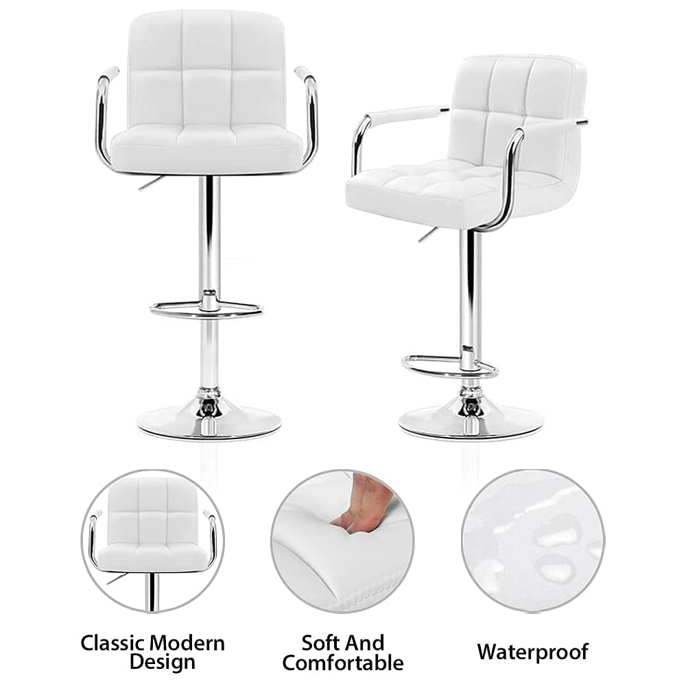 Huracan Bar Stools Set of 2 White Bar Chairs with Arms Swivel Counter Height Stools Adjustable Bar Stool with Back Bar Chair Armrest Modern Island Chairs for Kitchen 360 Degree (Black/White, 2pcs)