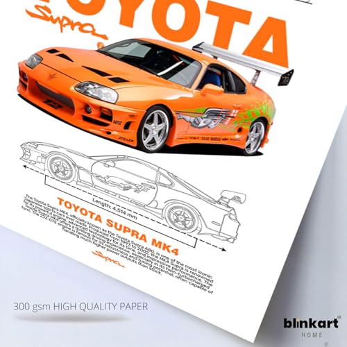 Image of BLINKART Toyota Supra MK4 (Fast & Furious)Car Posters Sticker Gift Items for Boys Room Wall Decor || Comes with Double-Sided Tape|| Decoration Bedroom Living Room Office Studio Decor | 12x18 In (A3) - CAR-299