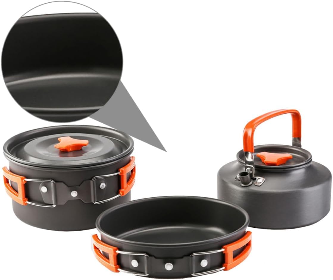 KICHOUSE Portable Outdoor Camping Cookware Set Lightweight Aluminum Alloy Kettle and Pots for Hiking Backpacking and Picnics Durable and Safe Cooking Gear for People