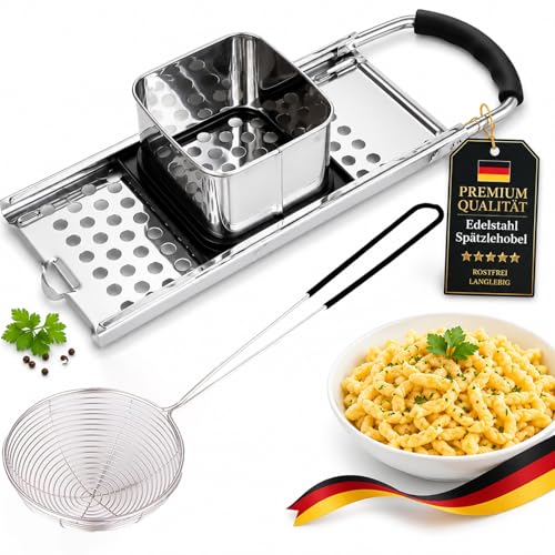 Edelstahl Spätzlehobel Spätzle Set Spätzlepresse Spätzle Reibe Spätzlehobel mit Teigschlitten Spätzlereibe Ist Spülmaschinenfest für Spätzle Und Knöpfle (Silber)
