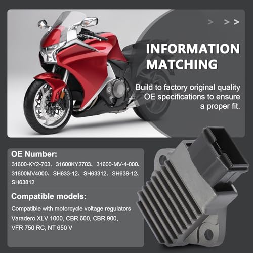 GNXfixt Gleichrichter Regler Motorrad SH633-12 SH638-12 31600-KY2-703 für Varadero XL 1000 V, CBR 600 900, VFR 750, CB 400 500, NT 650 V, VT 750 Shadow, RVF 400, PC800