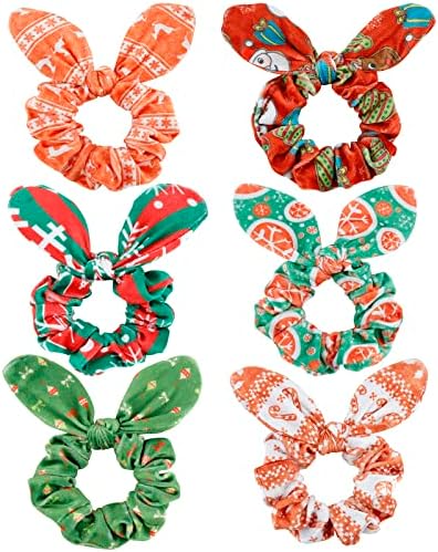Bow Scrunchies Bunny Ear Hair Ties Velvet Scrunchies with Bow Christmas Hair Scrunchies for Women Girls Hair Accessories Jaciya Elastic Ropes Ponytail Holder Scrunchy Bobbles