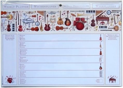 A4 Weekly Planner Undated - Musical Instruments Design - Pad with 60 Sheets - Size 297mm X 210mm