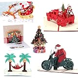 Paper Spiritz 6PCs Christmas Card Pop Up Christmas Card Set, Handmade Merry Christmas Card with Note