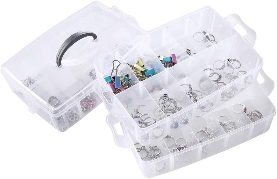 Flower River 3-Tier Stackable Storage Container with 30 Compartments(Adjustable),Organizer Box for Arts and Crafts,Toys,Jewelry,Sewing,Washi Tapes,Hair Accessories,10.2 x 6.7 x 7.5 inches