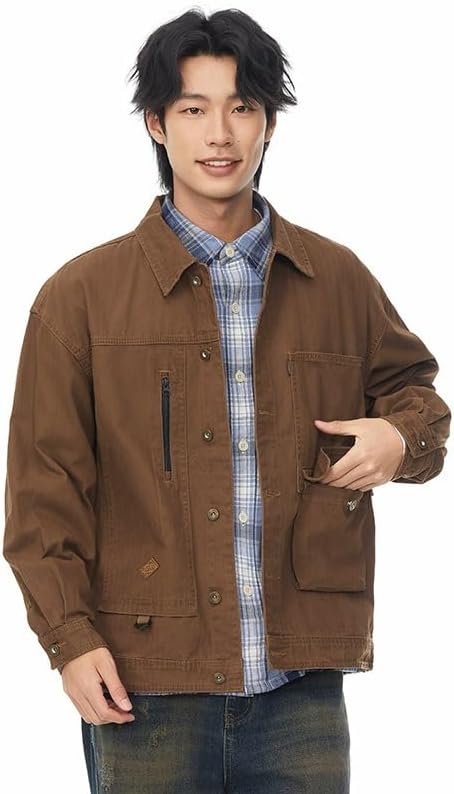 Men's Retro Workwear Jacket with Loose Fit