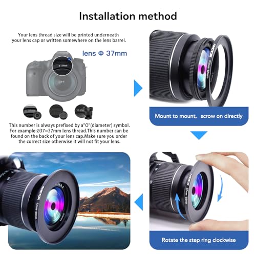 Adaptador de lente de 37 mm a 58 mm, anillo adaptador de aumento de filtro, compatible con todos los accesorios de filtro de 58 mm miniatura 5