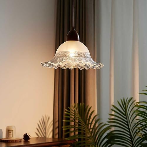 White Glass Lampshade Pendant Lights with E26/E27 Wood Base Lamp Nordic Bedroom Decoration Hanging Light [2]