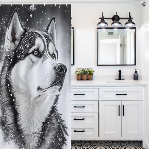 Rideau de douche loup imperméable lavable rideau salle de bain polyester - 5