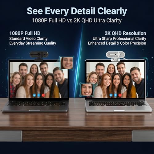 Image of ARcNet NOVA 1080P 2K QHD 5MP Webcam for Meetings and Streaming, Auto-Light Balance, Built-in Mic, Privacy Shutter, USB-A, Plug and Play, for Zoom /Skype /Teams, Conferencing and Video Calling