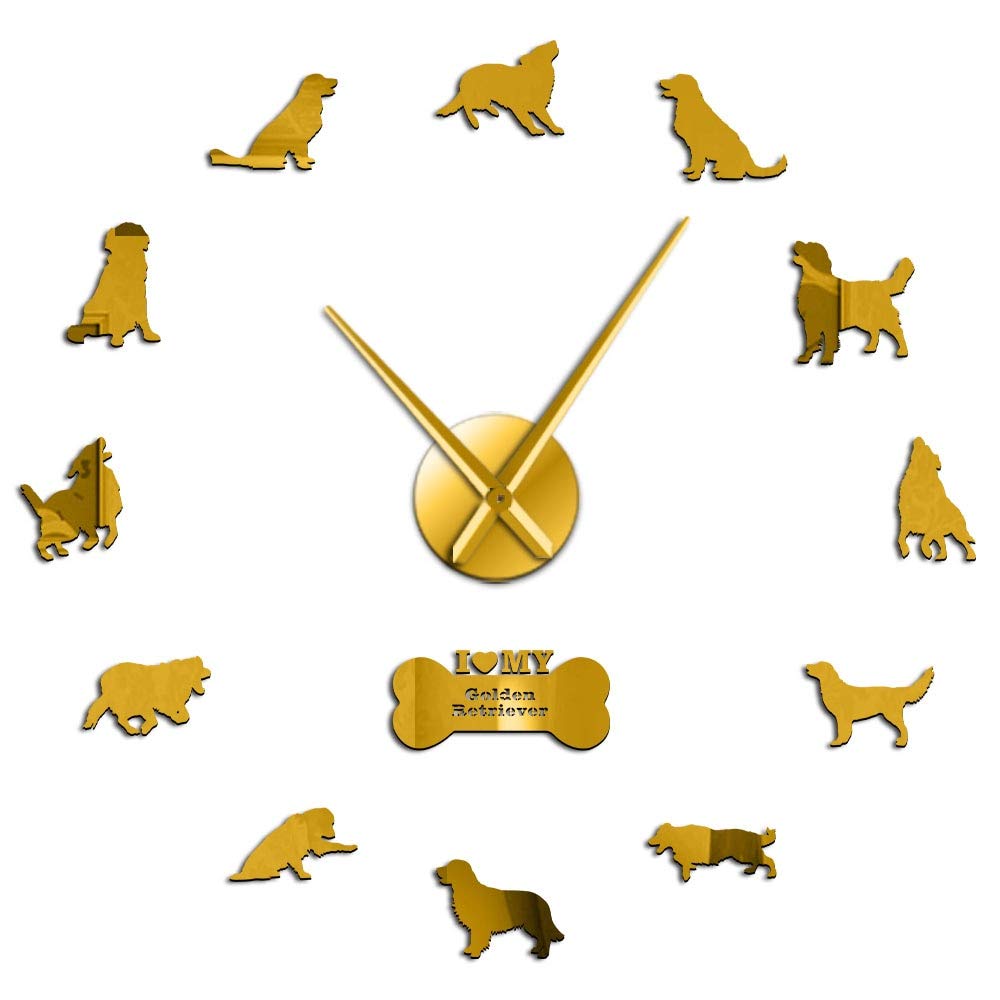 Horloge murale Retriever de qualité premium avec stickers effet miroir